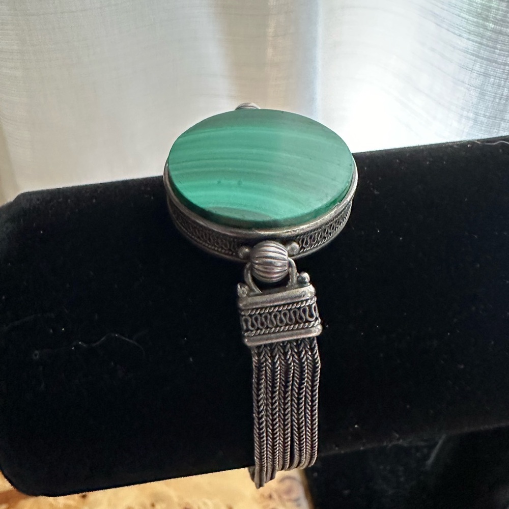 Vintage 925 Silver Malachite Bracelet Native